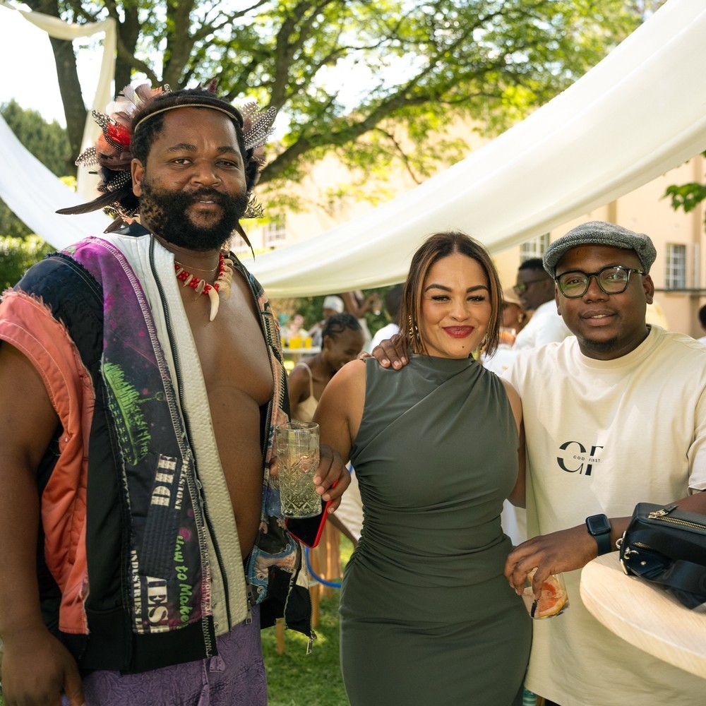 Sjava, Outerbounds co-founder Margeaux Swartz, and Ndu Mdletshe at the 2024 Warner &times; Africori Brunch