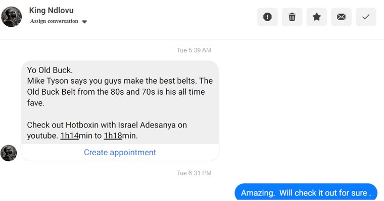 The customer's message arriving in the brand's inbox with a timestamp